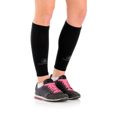 PowerStep Women's Performance Sleeves for supporting the calf, enhancing circulation, and relieving shin splints, advanced elastic polyurethane and nylon knit structure with COOLMAX fibers