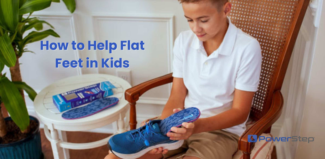 Young boy putting kids' orthotic insoles in sneakers
