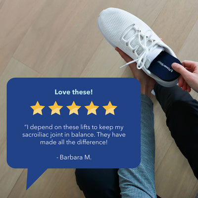 PowerStep Adjustable Heel Lift Review: Subject: “Love these!” 5 star review: “I depend on these lifts to keep my sacroiliac joint in balance. They have made all the different!” – Barbara M.