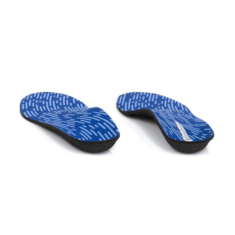 View of Pinnacle Wide Fit Neutral orthotic arch support shoe inserts from heel to toe, relieves foot, arch, and heel pain, and sore, aching feet, shoe insoles for walking, women’s orthotic shoe inserts, men’s orthotic shoe inserts, neutral arch support helps to correct pronation and prevent plantar fasciitis, orthotic insoles for wide feet, shoe inserts for wide width shoes 3E-6E