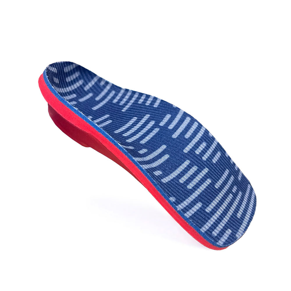 Floating view of PowerStep Pinnacle Junior 3/4 Insoles, blue insoles