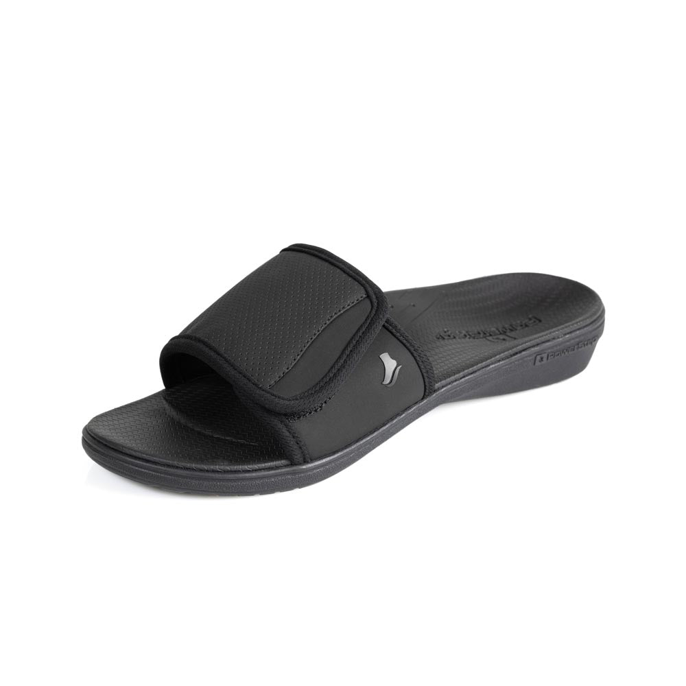 powerstep orthotic arch supporting slide sandals for men, black slide sandals, slip-on shoe #color_black