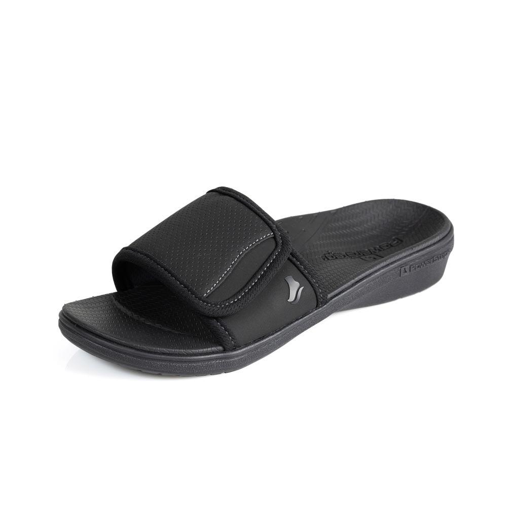 powerstep orthotic arch supporting slide sandals for women, black slide sandals, slip-on shoe #color_black