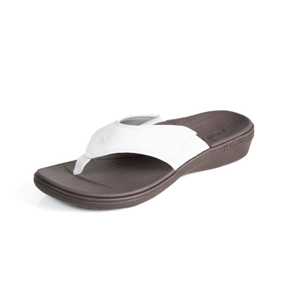 powerstep orthotic arch supporting sandals for women, white and brown sandals #color_white-brown