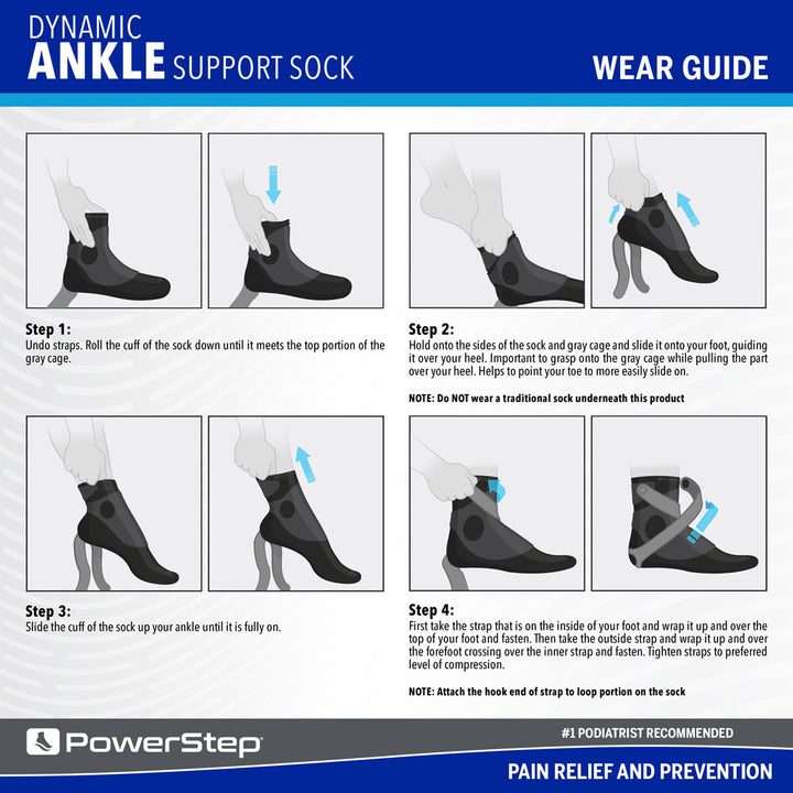 PowerStep Dynamic Ankle Support Sock Left Sports Medicine Size Medium