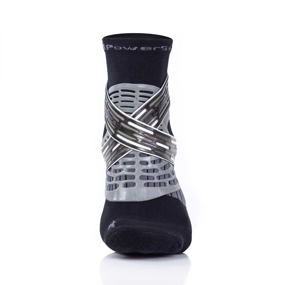 PowerStep Dynamic Ankle Support Sock front view, offers targeted compression and enhanced support, alignment and stability
