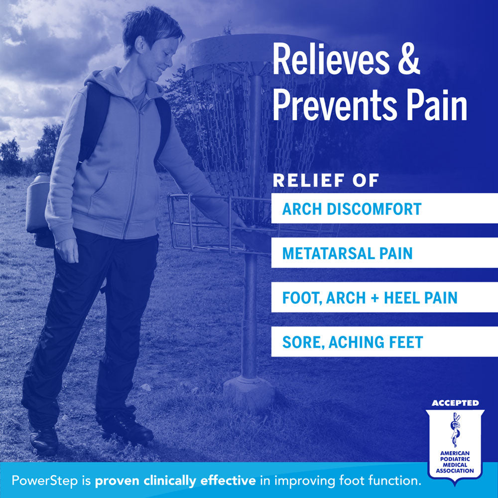 Relieves & Prevents Pain: Relief of arch discomfort, metatarsal pain, foot, arch, & heel pain, sore, aching feet. PowerStep is proven clinically effective in improving foot function. Accepted by the American Podiatric Medical Association.