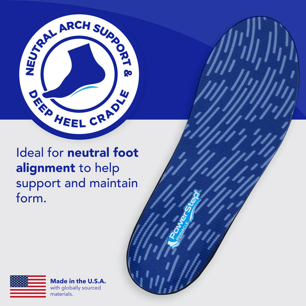 Neutral arch support & deep heel cradle: ideal for neutral foot alignment to help support & maintain form. Made in the USA with globally sourced materials.