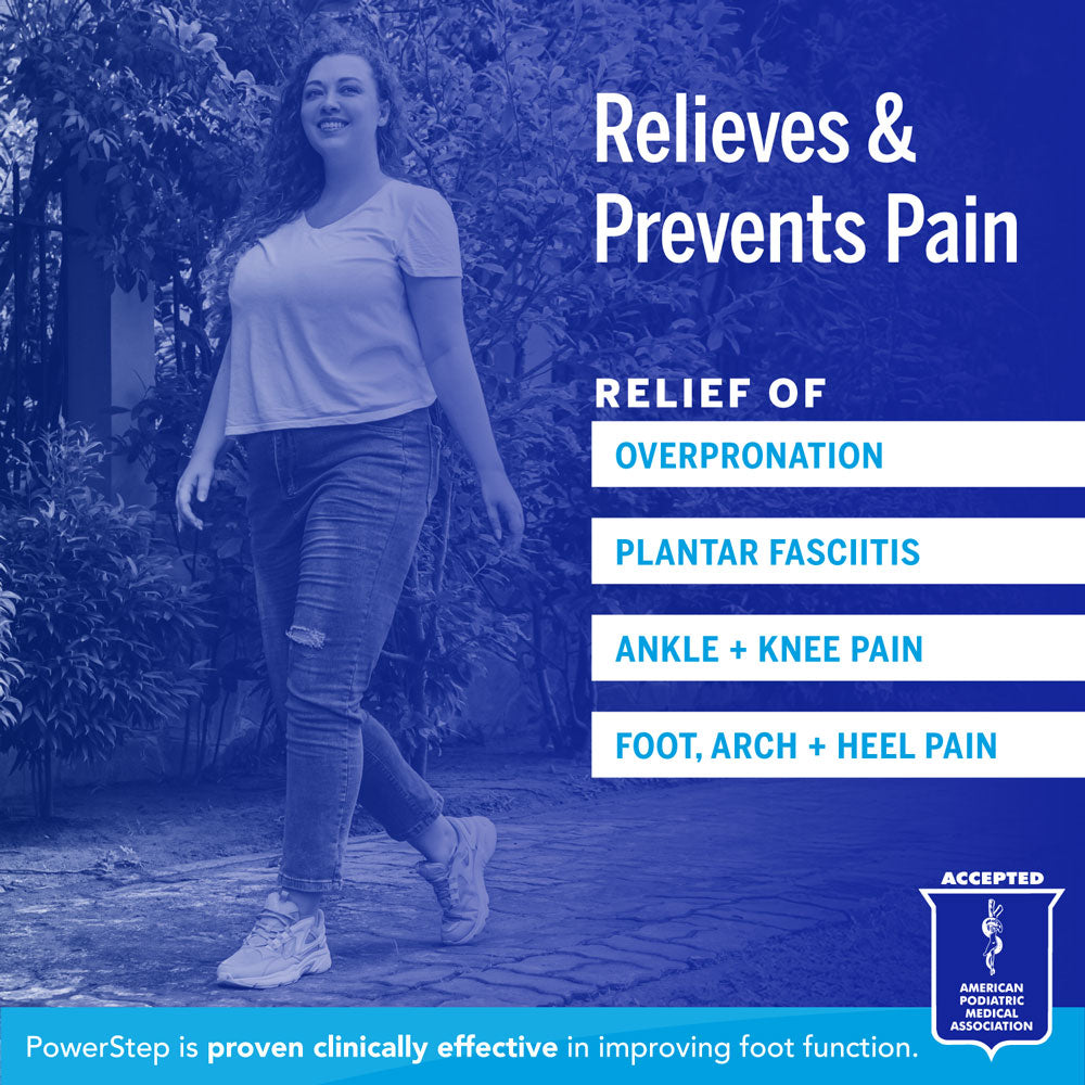 Relieves & Prevents Pain: Relief of overpronation, plantar fasciitis, ankle and knee pain, foot, arch, and heel pain. PowerStep is proven clinically effective in improving foot function. Accepted by the American Podiatric Medical Association.