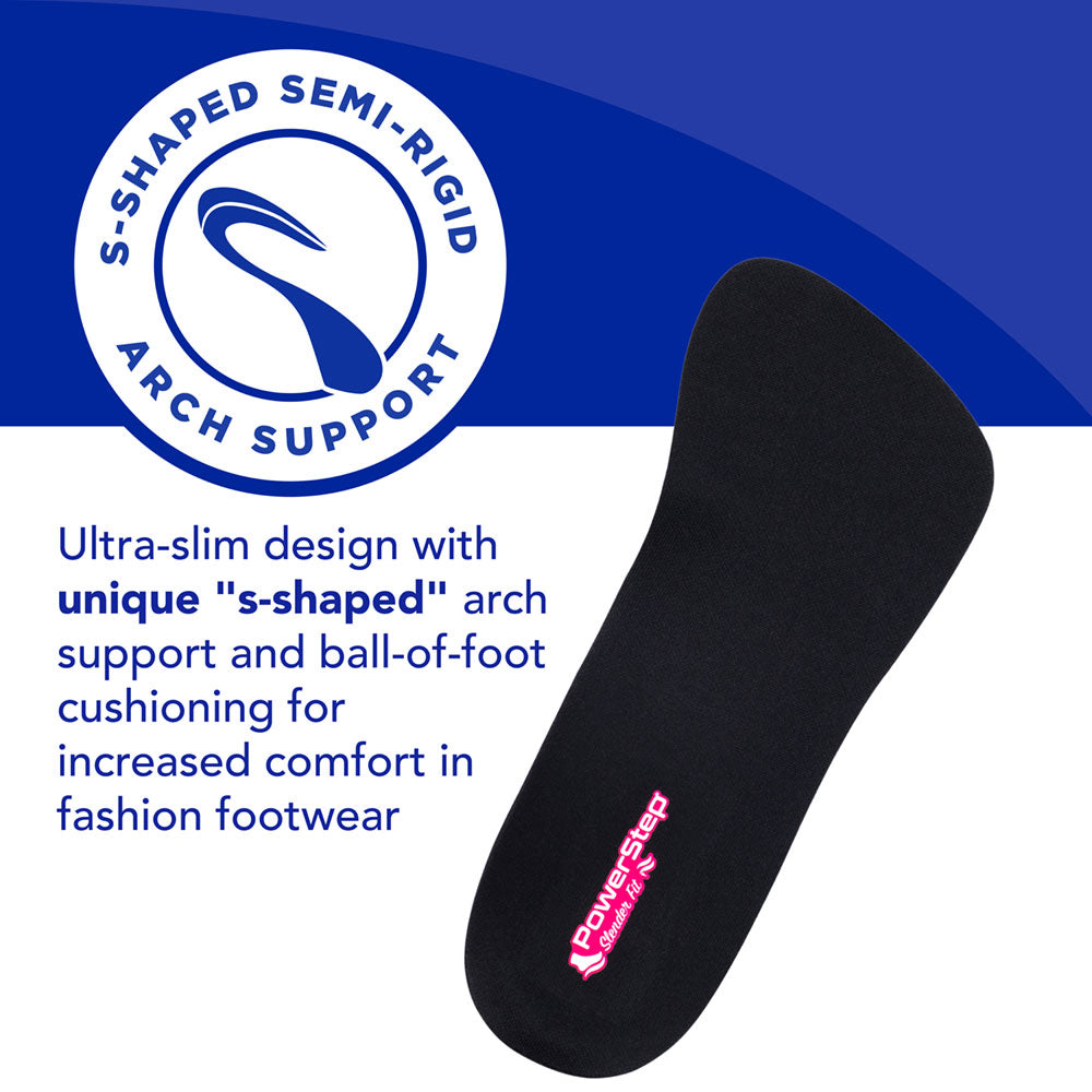 S-shaped semi-rigid arch support: Ultra-slim design with unique “s-shaped” arch support and ball-of-foot cushioning for increased comfort in fashion footwear. #color_black