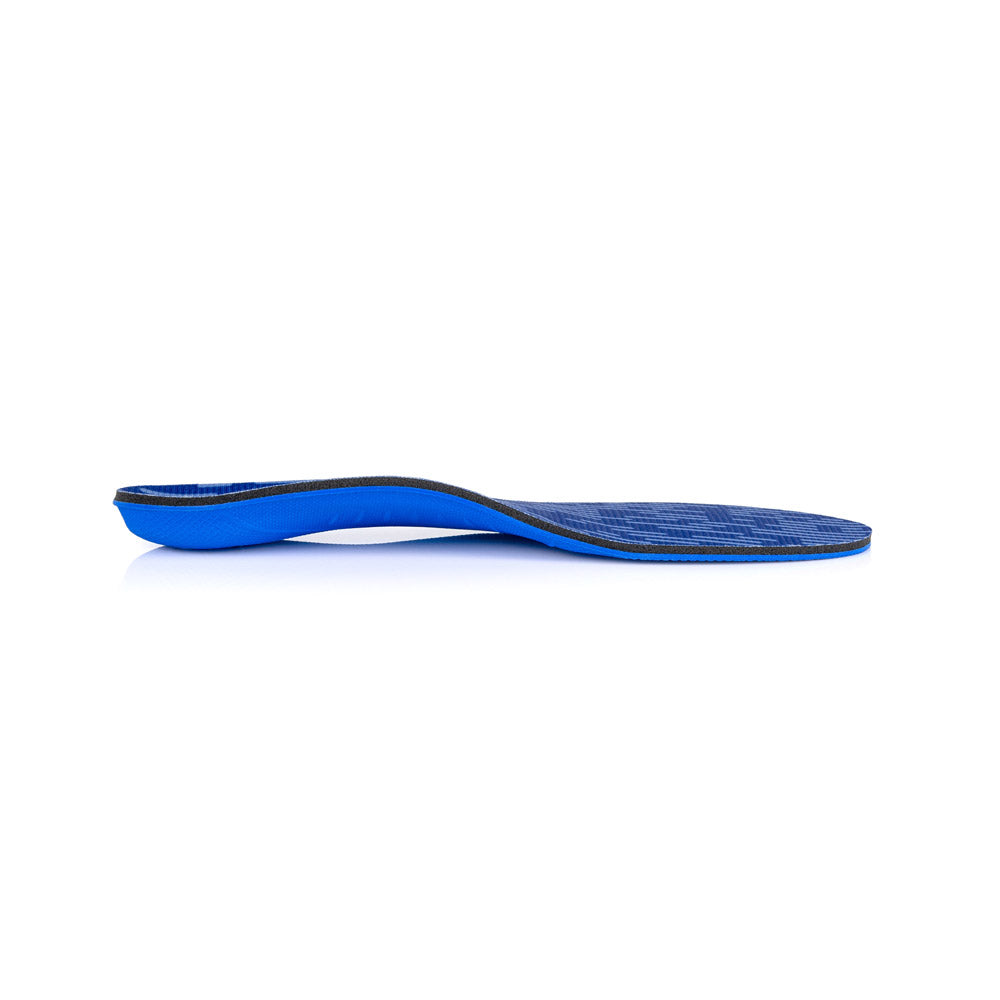 Profile view of Pinnacle Junior Neutral arch supporting shoe insoles with semi-rigid arch support for pronation, arch support for plantar fasciitis, designed childrens shoes, shoe inserts to help relieve pain from plantar fasciitis, orthotic shoe insoles with standard arch support, insoles for children with pediatric flat foot