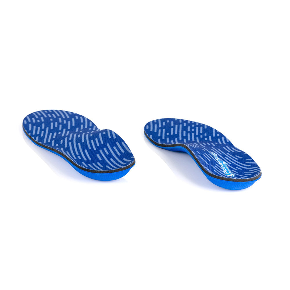 View of Pinnacle Junior Neutral orthotic arch support shoe inserts from heel to toe, relieves foot, arch, and heel pain, and sore, aching feet, shoe insoles for walking, girls orthotic shoe inserts, boys orthotic shoe inserts, neutral arch support helps to correct pronation and prevent plantar fasciitis, insoles for childrens shoes, insoles for flat feet, pediatric flat foot