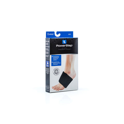 PowerStep Hot/Cold Therapy Wrap with reusable gel pad that can be heated in microwave or frozen, helps reduce swelling and inflammation due to injury, Plantar Fasciitis; Metatarsalgia; Achilles Tendonitis; joint pain and stiffness, eases discomfort associated with common foot conditions, adjustable strap allows for controlled compression