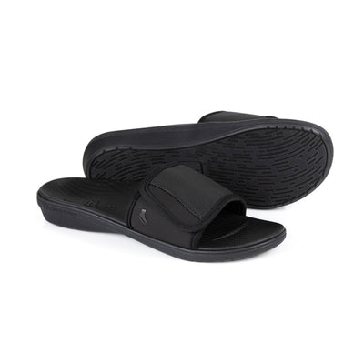 powerstep orthotic arch supporting slide sandals for men, black slide sandals, slip-on shoe, base of sandal with traction #color_black