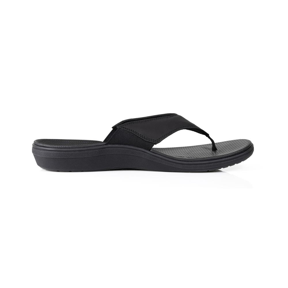 powerstep orthotic arch supporting sandals for men, black sandals, profile view of arch support #color_black