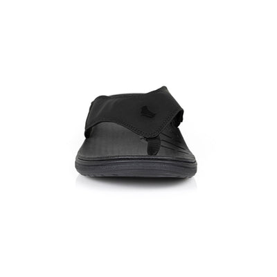 powerstep orthotic arch supporting sandals for men, black sandals, view of sandals from toe #color_black
