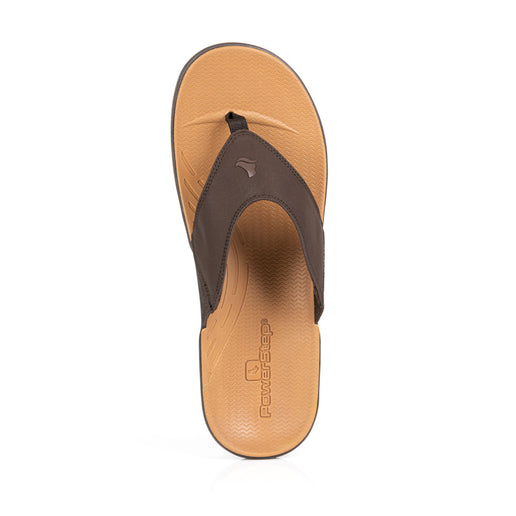 powerstep orthotic arch supporting sandals for men, brown sandals, top view of sandal #color_brown-tan