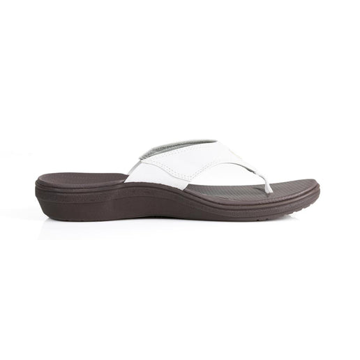 powerstep orthotic arch supporting sandals for women, white and brown sandals, profile view of arch support #color_white-brown