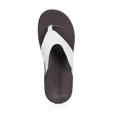 powerstep orthotic arch supporting sandals for women, white and brown sandals, top view of sandal #color_white-brown