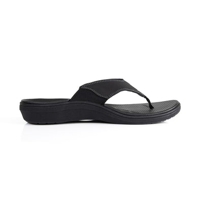 powerstep orthotic arch supporting sandals for women, black sandals, profile view of arch support #color_black