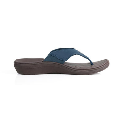 powerstep orthotic arch supporting sandals for women, navy and brown sandals, profile view of arch support #color_navy-brown