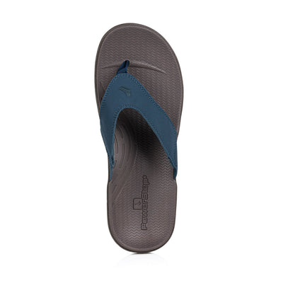 powerstep orthotic arch supporting sandals for women, navy and brown sandals, top view of sandal #color_navy-brown