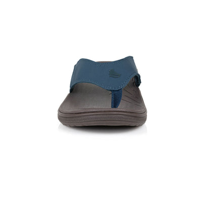 powerstep orthotic arch supporting sandals for women, navy and brown sandals, view of sandals from toe #color_navy-brown