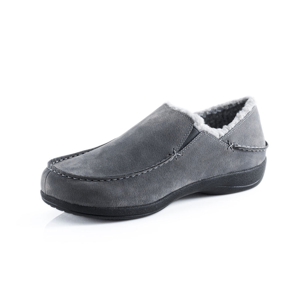 PowerStep Orthotic Arch Supporting slippers for Men, slippers that help with pronation, arch supporting footwear, charcoal and light gray slippers for men, cushioned midsole absorbs shock #color_charcoal-light-gray orthopedic shoes for men, men's slippers with arch support, plantar fasciitis shoes for men, men's slippers with arch support