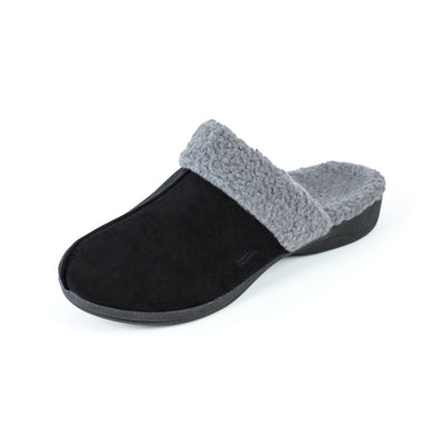 PowerStep Orthotic Arch Supporting slippers for Women, slippers that help with pronation, arch supporting footwear, black and light gray slippers for women, cushioned midsole absorbs shock, slippers with arch support, orthopedic slippers for women, supportive slippers, #color_black-light-gray