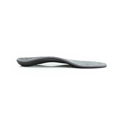 Profile insole image of ErgoShield ESD shoe inserts for men and women, shows arch shape for light arch support, recommended for use in ESD approved footwear, electro-static dissipation