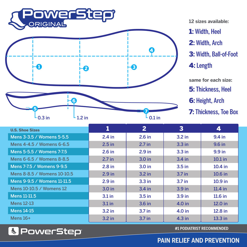 PowerStep Original Insole Dimensions