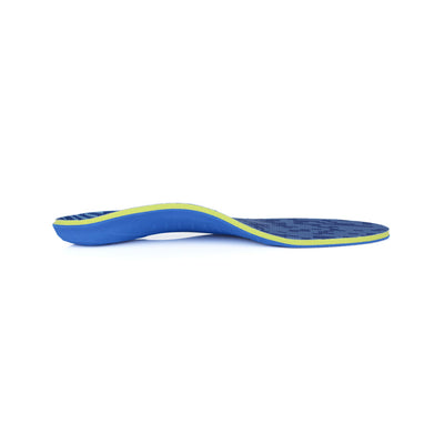Profile view of Pinnacle Memory Foam Neutral arch supporting shoe insoles with semi-rigid arch support for pronation, memory foam cushioning for ball of foot pain, metatarsalgia and morton’s neuroma, arch support for plantar fasciitis, designed for walking and running shoes, shoe inserts to help relieve pain from plantar fasciitis, orthotic shoe insoles with standard arch support, shoe insoles for fat pad atrophy