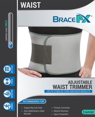 BraceFX Adjustable Waist Trimmer for protection and mild support for sore abdominal or back muscles, ideal for Day-to-Day Activities; Running; Recreation; Fitness