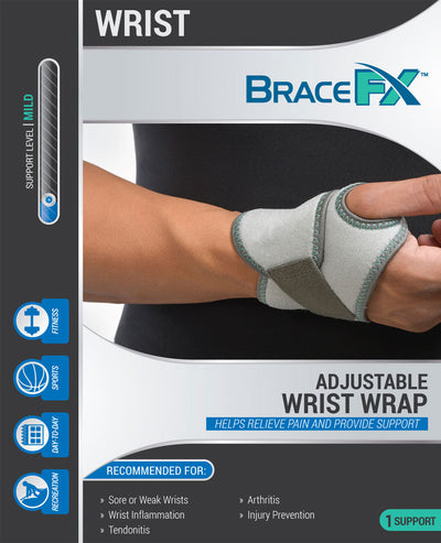BraceFX Adjustable Wrist Wrap for sore or weak wrists, wrist inflammation, wrist sprains and strains, tendonitis, and arthritis